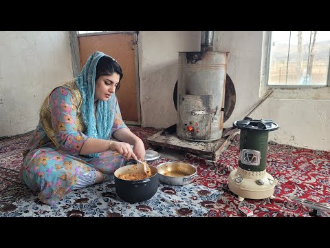 Cooking chicken on stone, Chicken recipe with orange and stone in the village in Iran