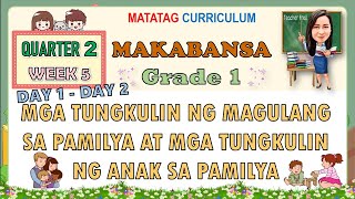 MAKABANSA 1 QUARTER 2 WEEK 5 DAY 1 - 2 | MGA TUNGKULIN NG MAGULANG AT NG ANAK SA PAMILYA | MATATAG