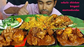 village style spicy full chicken biryani and mutton handi masala bhuna spicy gravy salad eating show