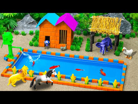 TOP DIY mini Farm Diorama with make cow shed,arrow lake🐄Electric pump for water supply for fish pond