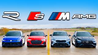 Nowy VW Golf R v BMW M135 v Audi S3 v AMG A35: WYŚCIG