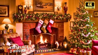 Christmas Night Ambience ⛄ Relaxing Christmas Music With Fireplace 🔥 For Night & Relaxing