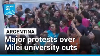 YouTube video thumbnail: Tens of thousands demonstrate in Argentina over Milei university cuts