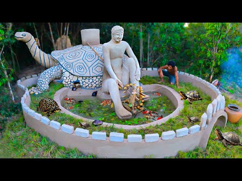 Building The Most Turtle Mud House And Pond For Poor Turtles By Ancient Skill (full video)