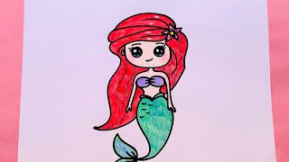 تعليم الرسم للأطفال/رسم حورية بحر كيوت للأطفال/رسم سهل للأطفال/رسم وتلوين#drawing #art 