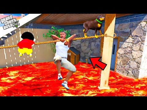 Franklin & Shin Chan Hanging on Extreme Valcano Lava Tsunami Challenge in Gta 5! | SHINCHAN and CHOP