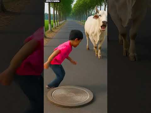 white calf got kidnapped by a mischievous boy saved by rescue team! #humanity #cow #cartoon