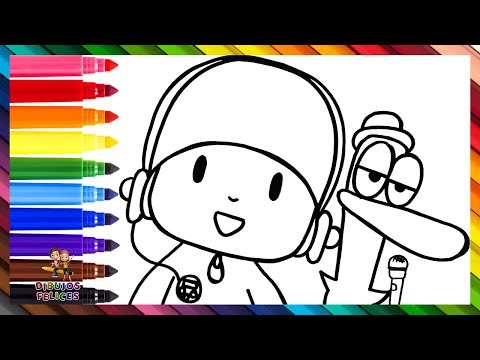 Dibuja y Colorea A Pocoyó Y Pato Haciendo Música 👶🎧🦆🎤🎶🟥🟧🟨🟩🟦🟪  Dibujos Para Niños