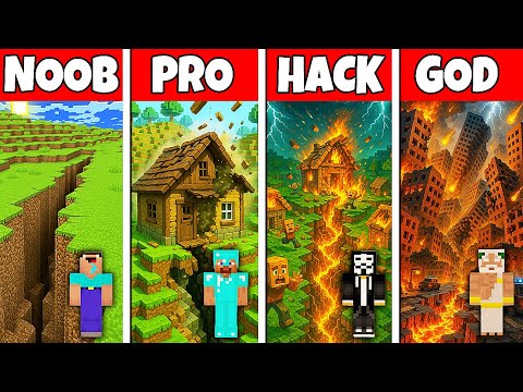 Minecraft Battle: NOOB vs PRO vs HACKER vs GOD! Earthquake BUILD CHALLENGE in Minecraft