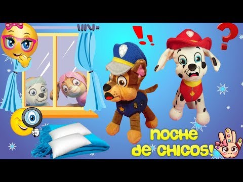 PAW PATROL ¿Qué hacen los chicos en una PIJAMADA? Skye y Everest los espían! juguetes español