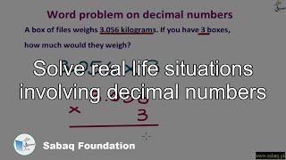Solve real life situations involving decimal 
numbers