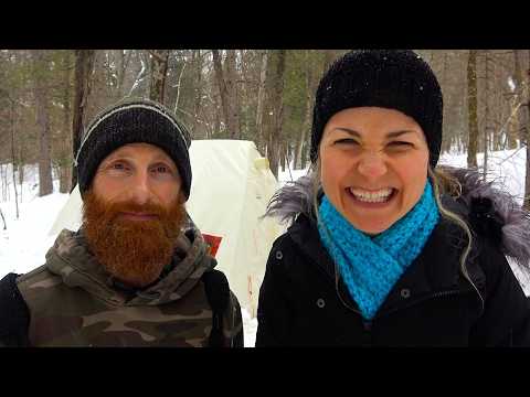 WINTER CAMPING with a GIRL in 5 FEET of SNOW | Hot Tent, Wood Stove, Cots (SUPERCUT!!!)