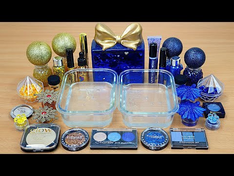 Dark BLUE vs GOLD BLACK SLIME. Mixing makeup and glitter into Clear Slime. Satisfying Slime Video.