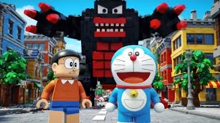 Doraemon dan nobita pertempuran melawan monster jahat di kota