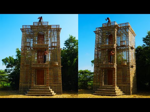 Build Amazing 3-Story Mud Resort House By WOOD, BAMBOO AND MUD [ Part 1]