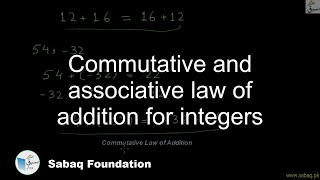Commutative and associative law of addition for integers