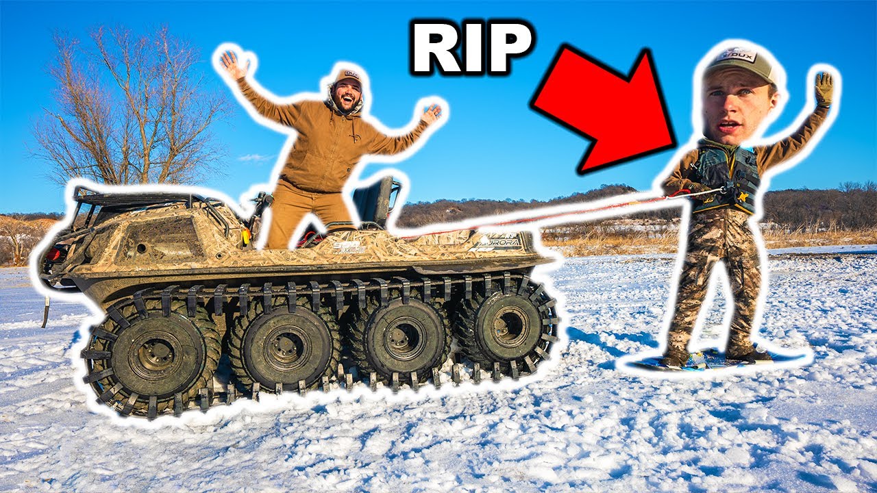 SNOWBOARDING Behind the NEW TANK at My FARM! (Bad Idea)