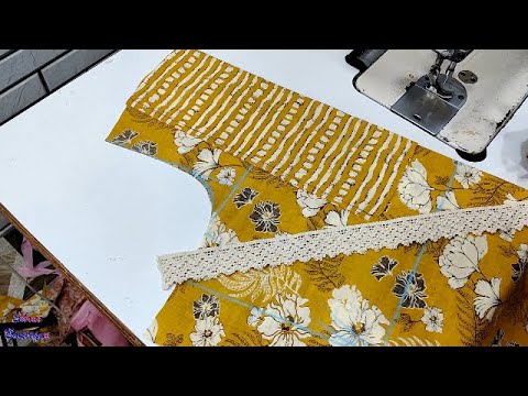 घेरे की लेस और बॉटम फैब्रिक से बनाया सुंदर नेक डिजाइन || Beautiful Neck Design Cutting and Stitching