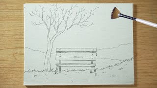 Calm Park Bench in Sunset/ Satisfying Acrylic Painting 🍃⛰️