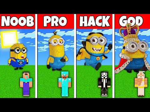 Minecraft Battle: NOOB vs PRO vs HACKER vs GOD! MINION STATUE BUILD CHALLENGE in Minecraft