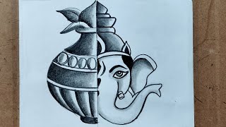 how to draw lord ganesha half face easy pencil sketch drawing,ganapati bappa drawing, step by step,