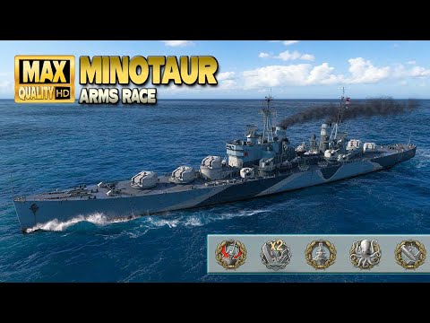 Cruiser Minotaur in a action rich  quot Arms race quot  game   World of Warships