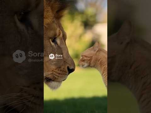 Gato Amarelo Enfrenta Leão Gigante no Quintal para Defender Seus Amigos! #catshorts