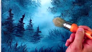 Night Forest in Blue Mist | Step-by-Step Acrylic Painting Tutorial | Easy for Beginners
