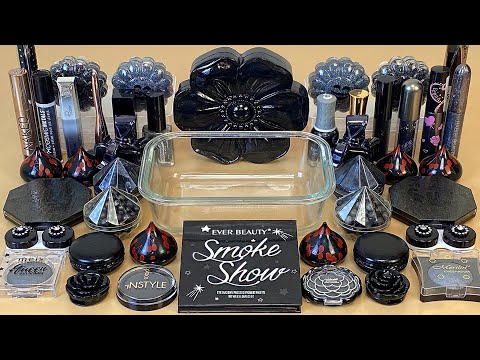 Black SLIME 🖤 Mixing makeup and glitter into Clear Slime. ASMR Satisfying Slime Video.