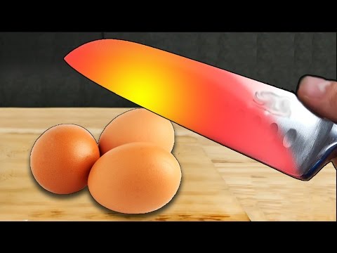 EXPERIMENT Glowing 1000 degree KNIFE VS EGGS !! - EXPERIMENT AT HOME