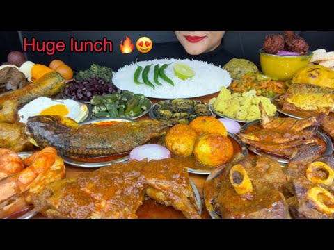 ASMR EATING CHICKEN CURRY,MUTTON CURRY,EGG CURRY,DAL CHAWAL,FISH CURRY,SWEETS,VEGETABLE FRIES