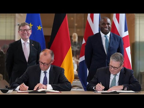 YouTube video thumbnail: Germany's Merz and UK's Starmer Sign 'First of its Kind' Defence and Migration Treaty