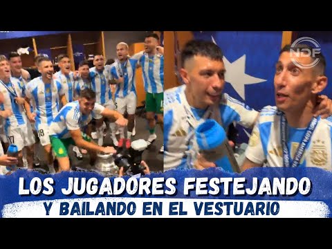 Los jugadores de Argentina festejando y bailando en el vestuario ganar la Copa America con Leo Messi