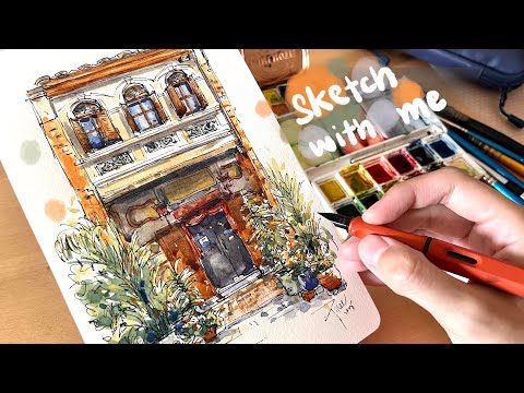sketch with me a shophouse in Penang |ASMR sketch sounds & ambient noise, no music