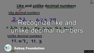 Recognize like and unlike decimal numbers