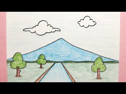 Cara menggambar pemandangan gunung untuk pemula - How to draw scenery for beginners