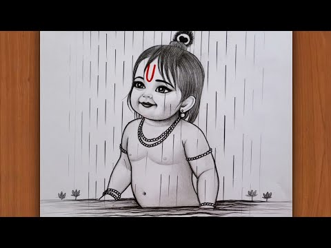 How to draw Krishna In Rainy Season | Krishna drawing | Pencil Sketch | Easy and beautiful drawing