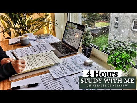 4 HOUR STUDY WITH ME | Background noise, Rain Sounds, 10-min break, No Music