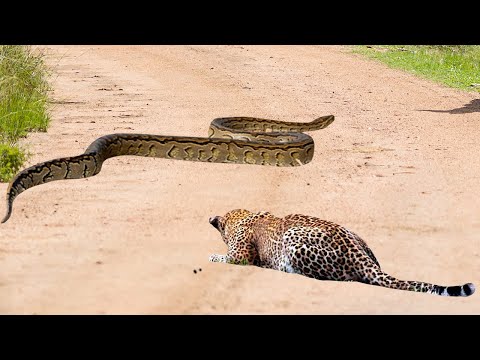 Leopardo encontra cobra gigante, veja no que deu!