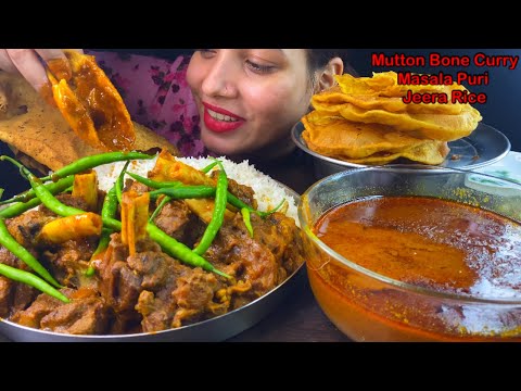 Eating Spicy🔥 Mutton Nalli Curry, Masala Puri, Ajwain Rice Papad | Indian Food Mukbang | Asmr Foodie