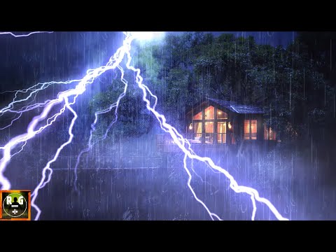 Thunderstorm Sounds with Heavy Rain and Mighty Thunder to Sleep in a Forest Treehouse at Night