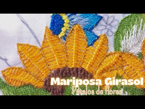 Hermoso diseño de Mariposa Girasoles, te enseño a bordar sus pétalos 🌻🌸