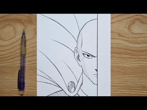 How to draw Saitama | Saitama One Punch Man step by step | easy anime half face tutorial