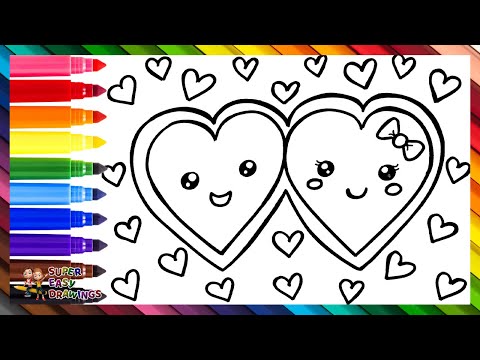 Draw and Color 2 Hearts in Love 💕🌈 Drawings for Kids