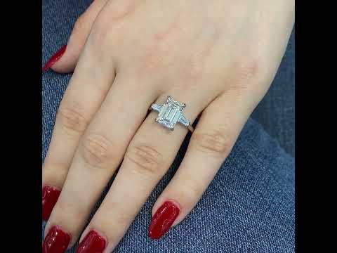 3 carat Emerald Lab-Grown Diamond Three-Stone Ring