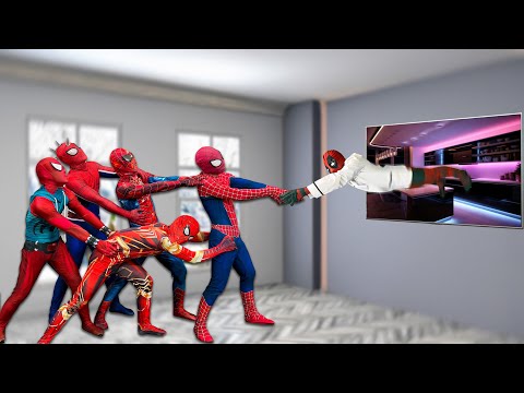 ALL RED Spider-Man in The House vs DOUBLE DEADPOOL In Television ( Comedy Funny Video ) - SPLife TV