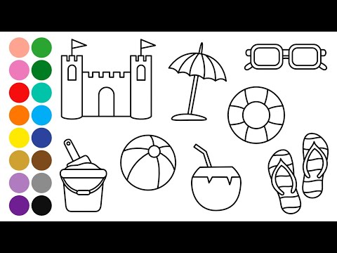 BEACH Drawing, Painting and Coloring for Kids, Toddlers | Learn How to Draw