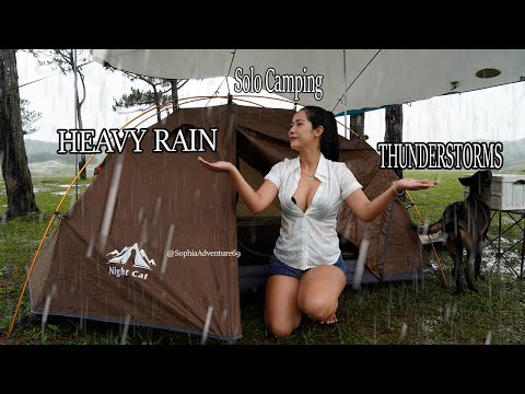 SOLO CAMPING in HEAVY RAIN and THUNDERSTORMS  is EASY for a girl ? Sophia Adventures