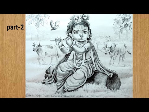 how to draw lor krishna with cow,krishna drawing,easy drawing step by step,easy pencil drawing-no-2