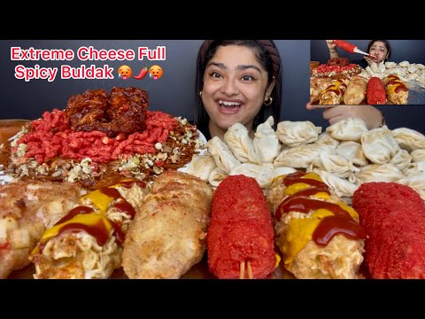 CHEESY CHEESY KOREAN CORN DOGS & CHICKEN MOMOS WITH SPICY BULDAK NOODLES WITH CHEETOS & CHICKEN